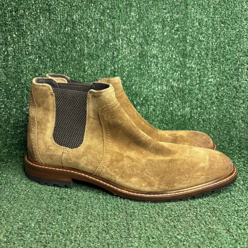 NEW Johnston Murphy Barrett Suede Chelsea Lug Sole Ankle Boots Tan Mens 11.5 M